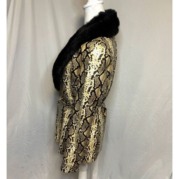 Cache Designer Snake Print Black Fur Vinyl Jacket Coat Womens Authentic - Picture 2 of 11